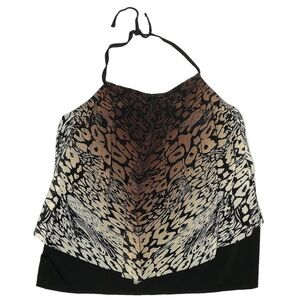 Swimsuits For All Womens Tankini Swim Top Plus Size 24 Black Brown Animal Print
